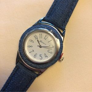 Denim wristwatch with stainless steel back - brand new never used